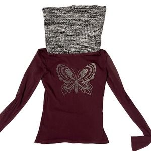 Made in Italy Vintage 2000s Butterfly Mesh Long Sleeves Top (XS-S) Festival Rave